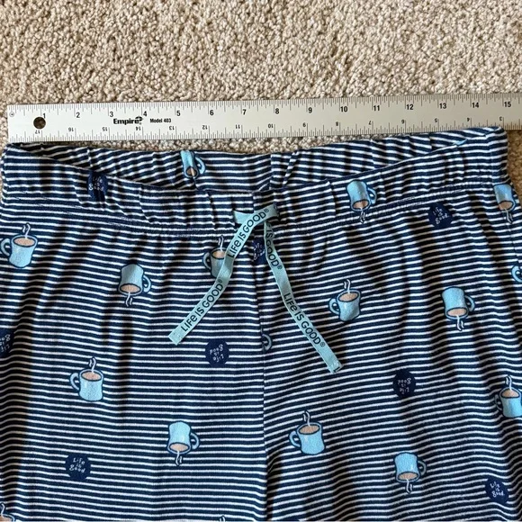 Life Is Good Sleep Pajama Joggers Coffee Mug Navy Stripe Lounge Women’s Medium - Picture 7 of 8